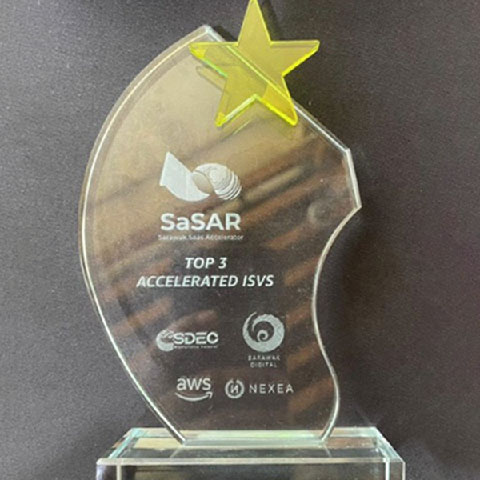 Award trophy for Top 3 Accelerated ISV Sarawak SaaS Accelerator
